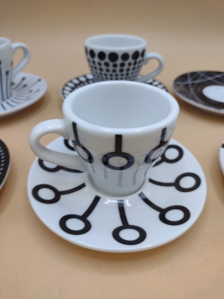 Bodum Paula Black White Espresso Demitasse Cup and Saucer 2 oz 2.25" Set of 5 - Image 3 of 4