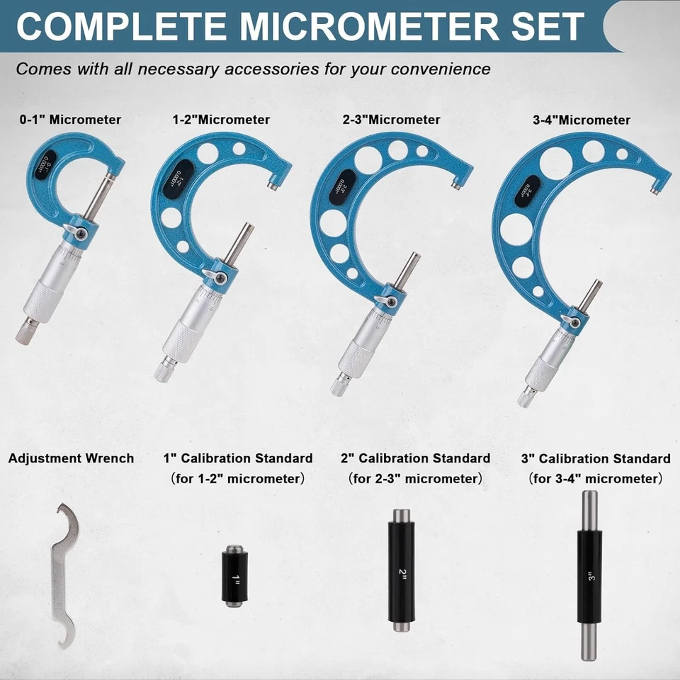 Micrometer Set 4pcs Outside Measuring Tools 0-4 Home DIY Machinist - Image 4 of 4