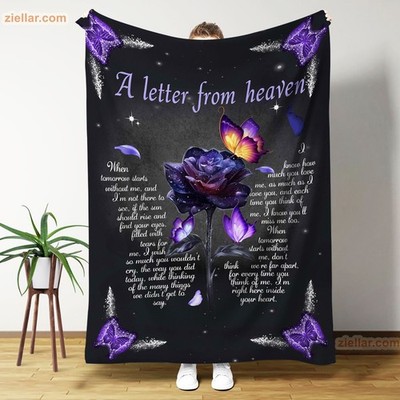 A Letter from Heaven Fleece Blanket, Personalized Purple Rose Butterfly Gift