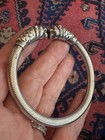 VINTAGE STERLING SILVER DOUBLE LION HEAD RIBBED FLEX BANGLE BRACELET STUNNER 28G — photo 9