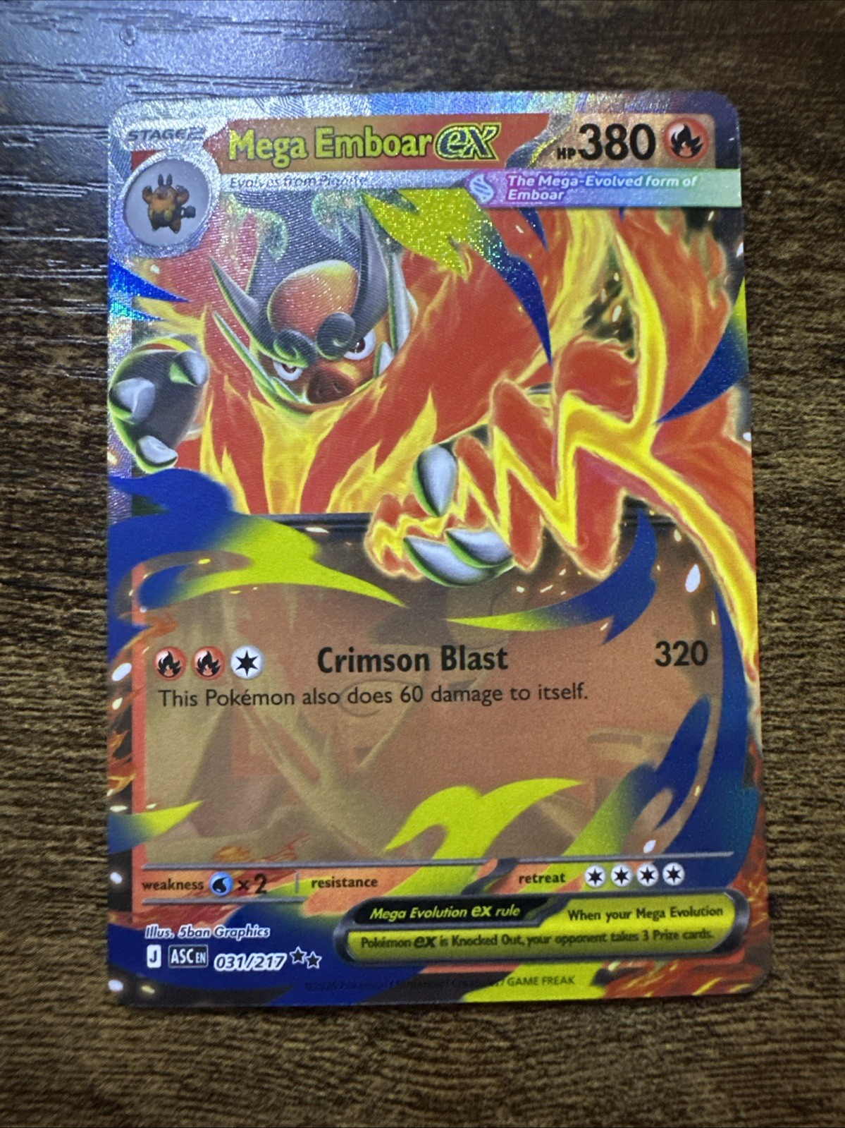 Mega Emboar ex 31/217, Ascended Heroes, Double Rare Holo, Pokemon TCG, NM
