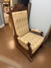 Antique Victorian Platform Rocker with Glider Footrest and Tapestry Upholstery — listing 3