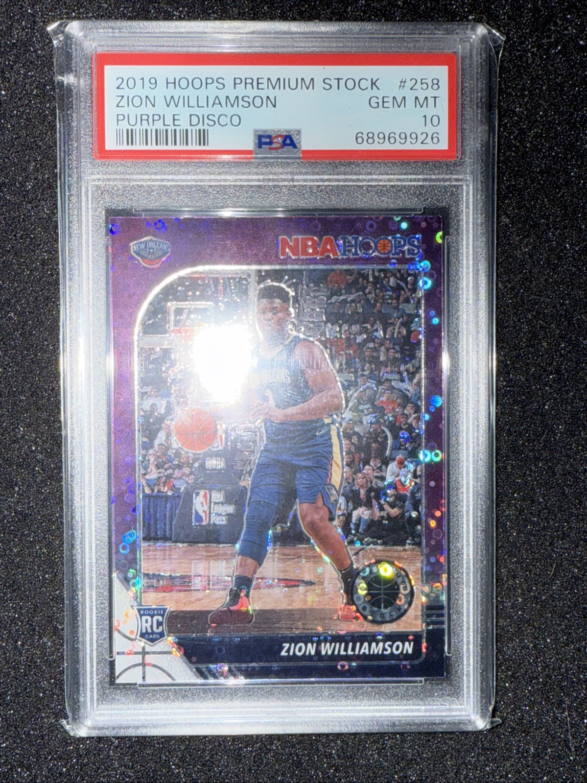2019 Hoops Premium Stock Purple Disco Zion Williamson RC #258 PSA 10
