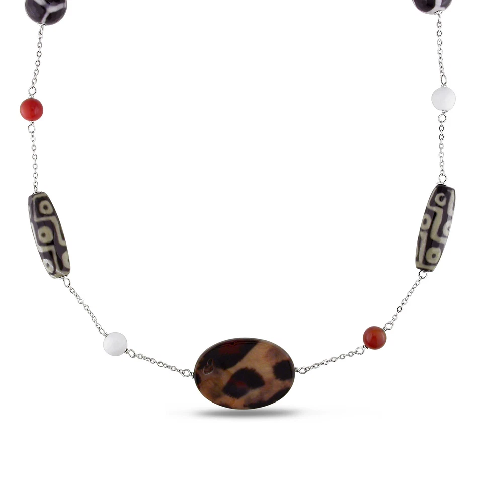Ожерелье с белыми и зебровыми агатами, сердоликами и леопардовыми бусинами Amour 30 дюймов