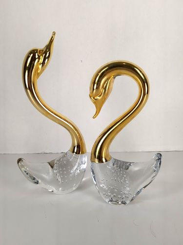 Penco Schwan Messing Glas Briefbeschwerer MCM Bubbles Vintage Paar - Bild 1 von 9