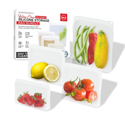4-Packs Reusable Silicone Storage Bag,Food Storage Container Set,Microwave an...