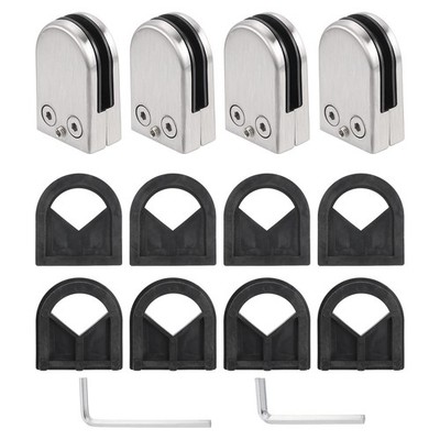 4-Pack Stainless Steel Glass Clamp Round for 8-12mm Glass Flat Bottom Silver