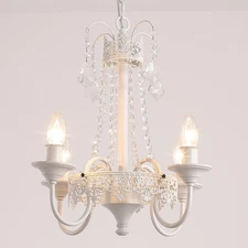 K9 Crystal Mini French Country Chandelier 4 Lights Candle White Chandelier Li...