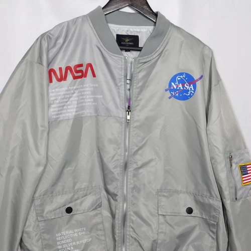 AsstSeries NASA Bomber Jacket Mens Mens XL Silver Streetwear Y2K Space Retro image 4