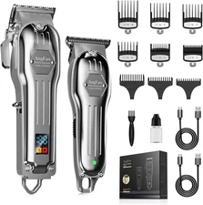 Professional Hair Clippers for Men - Cordless & Trimmers Set Silver