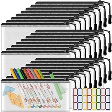 24 Pack Mesh Zipper Pouch Bags Small, Zipper Pencil Pouches, 9.2 x A6 24 Black