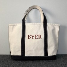Vintage 90s LL Bean Boat Tote Medium Bag Black Trim "BYER" Outdoor Made In USA