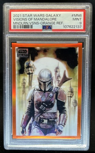 2021 Topps Star Wars Galaxy SN25 Mandalorian Visions Orange Refractor MN-6 PSA 9