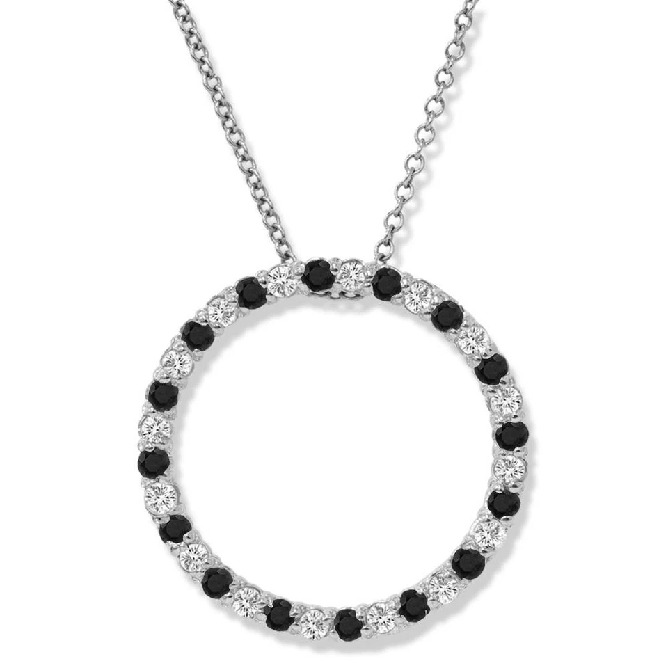 Collar colgante circular de oro blanco y negro tratado de 1/2 quilate con diamantes de oro blanco y negro de 10 quilates