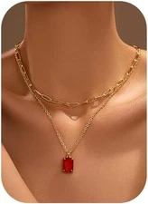 Gold Layered Pendant Necklaces for Women 14K Gold Plated Crystal Choker Necklace