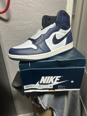 Nike Air Jordan 1 White Midnight Navy Men's Athletic Sneakers