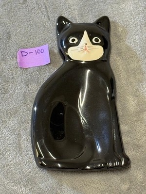Vintage Ceramic Black Cat Spoon Rest Hand Painted Japan