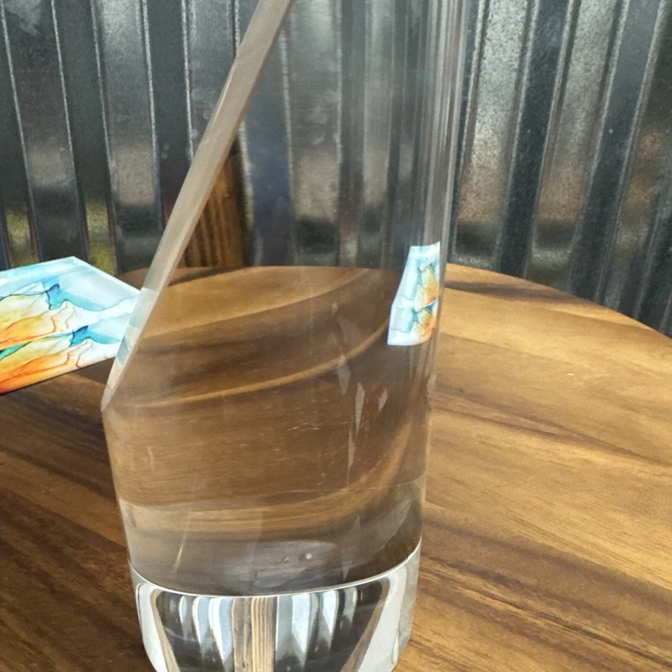 Halston Heritage Loft Cylinder Heavy Glass Sculpture with Base 8.5” Tall W/ Box - Image 4 of 4