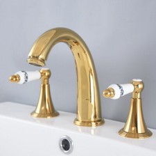 Luxury Gold Brass Deck Mount Dual Handles 3 Hole Widespread Bathroom Sink Faucet