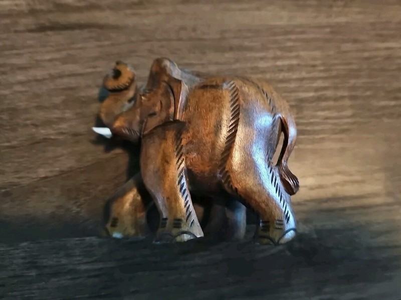 Wooden Elephant Statue Hand Carved Decoration Home 4"