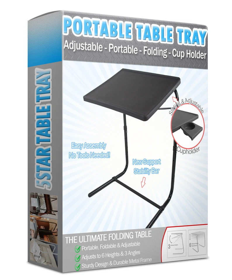 TV Tray Table Portable Foldable & Adjustable Laptop, Eating Plastic Tray Table - Image 4 of 4