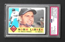 NORM LARKER Signed Dodgers 1960 Topps Card PSA DNA Certified Authentic Auto