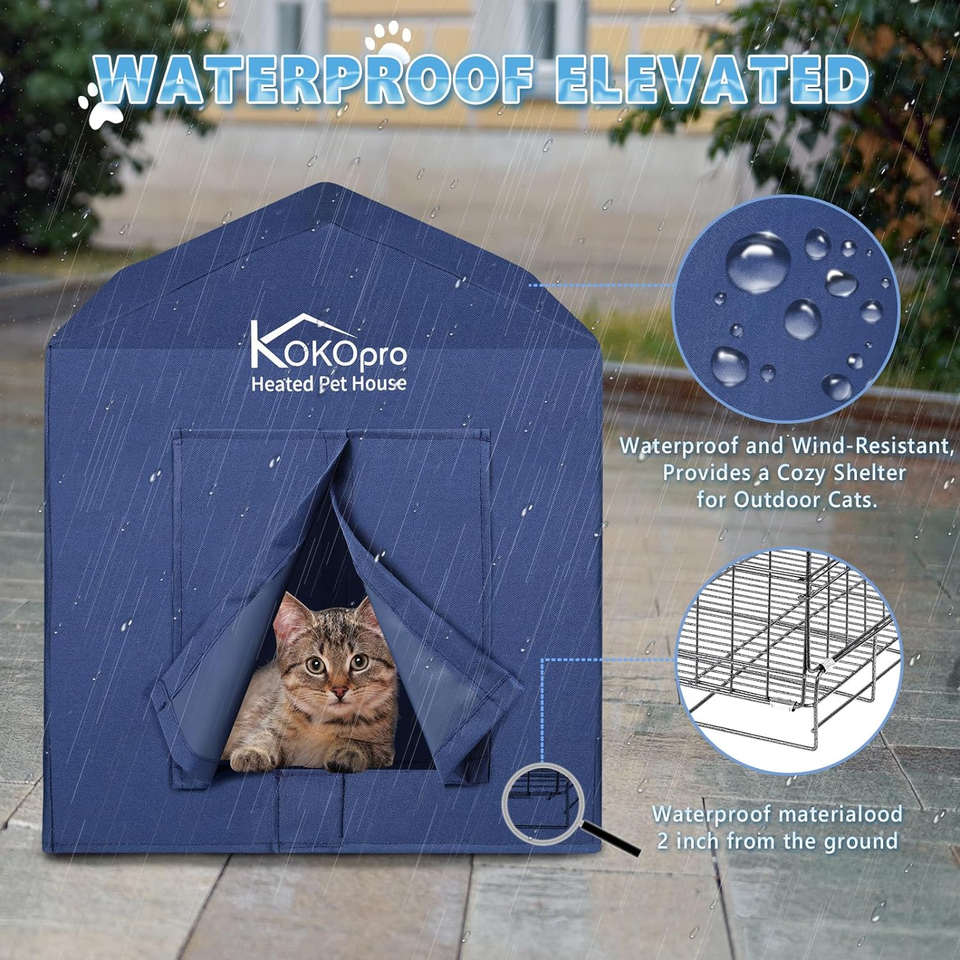 Large Heated Cat House for Outdoor Cats in Winter Weatherproof Elevated