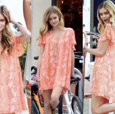 JUDITH MARCH Snake Python Reptile Print Shift Dress Orange Coral White Sz S