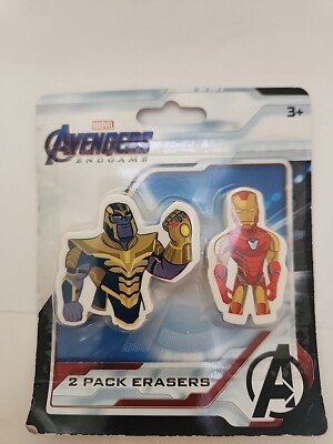 Marvel Avengers Endgame Iron Man Thanos 2-Pack Erasers Pencil Toppers NEW
