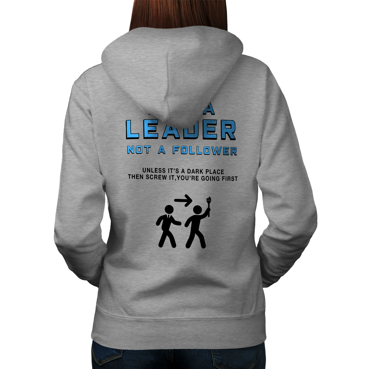 Wellcoda Leader Funny Scared Dark Womens Hoodie Back