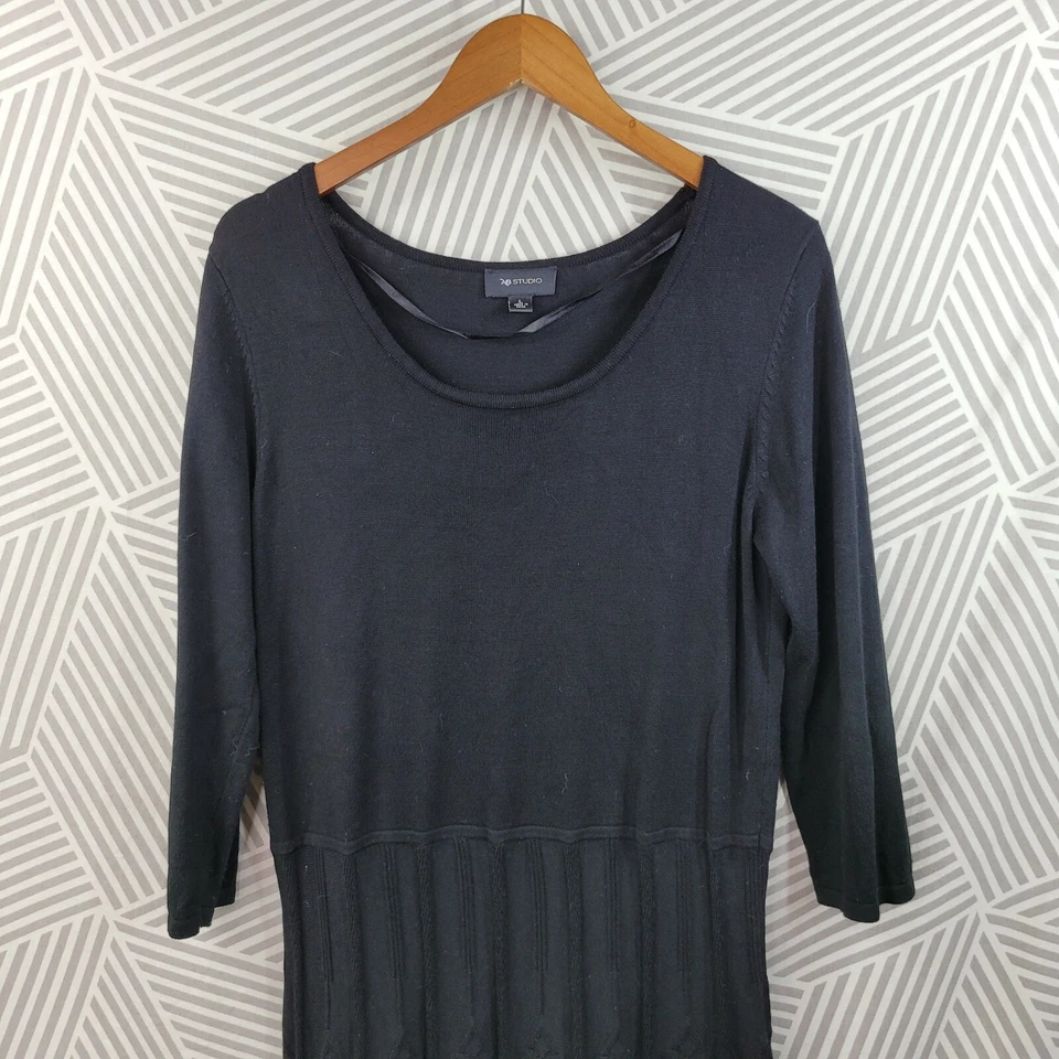 AB Studio Sweater Dress size Large stretch Career midi Cable Knit LBD black - Image 2 of 4