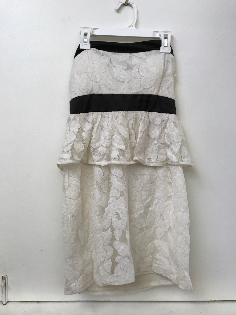 Forever 21 Strapless Cream White Lace Overlay Black Trim Dress M Medium |  eBay