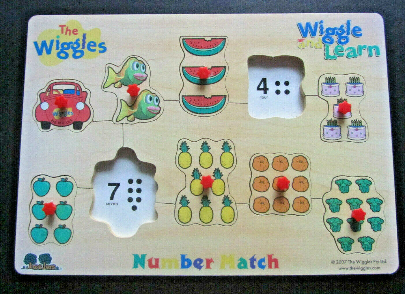 The Wiggles Wiggle & Learn Number Match Wooden Peg Puzzle 2007 ...
