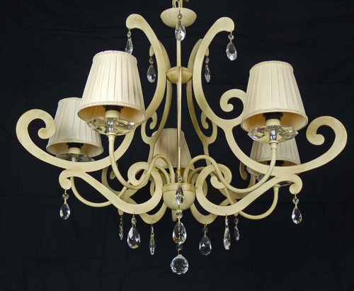 Lampadario 5 luci stanza da letto con paralumi e pendenti in cristallo art.L37 - Imagen 3 de 8