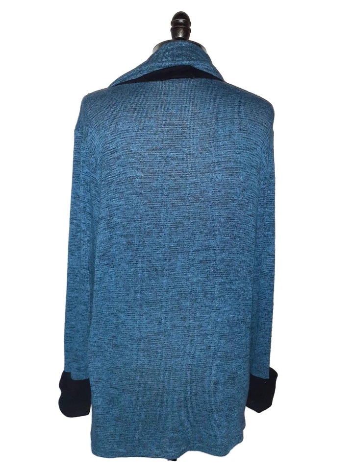 Cárdigan suéter ONE WORLD talla L azul negro manga larga bolsillos Foto 4 de 4