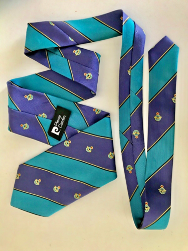 PIERRE CARDIN Striped TIE Dark Blue & Teal with Crest VINTAGE Exc. Cond -$5 POST - Picture 3 of 9