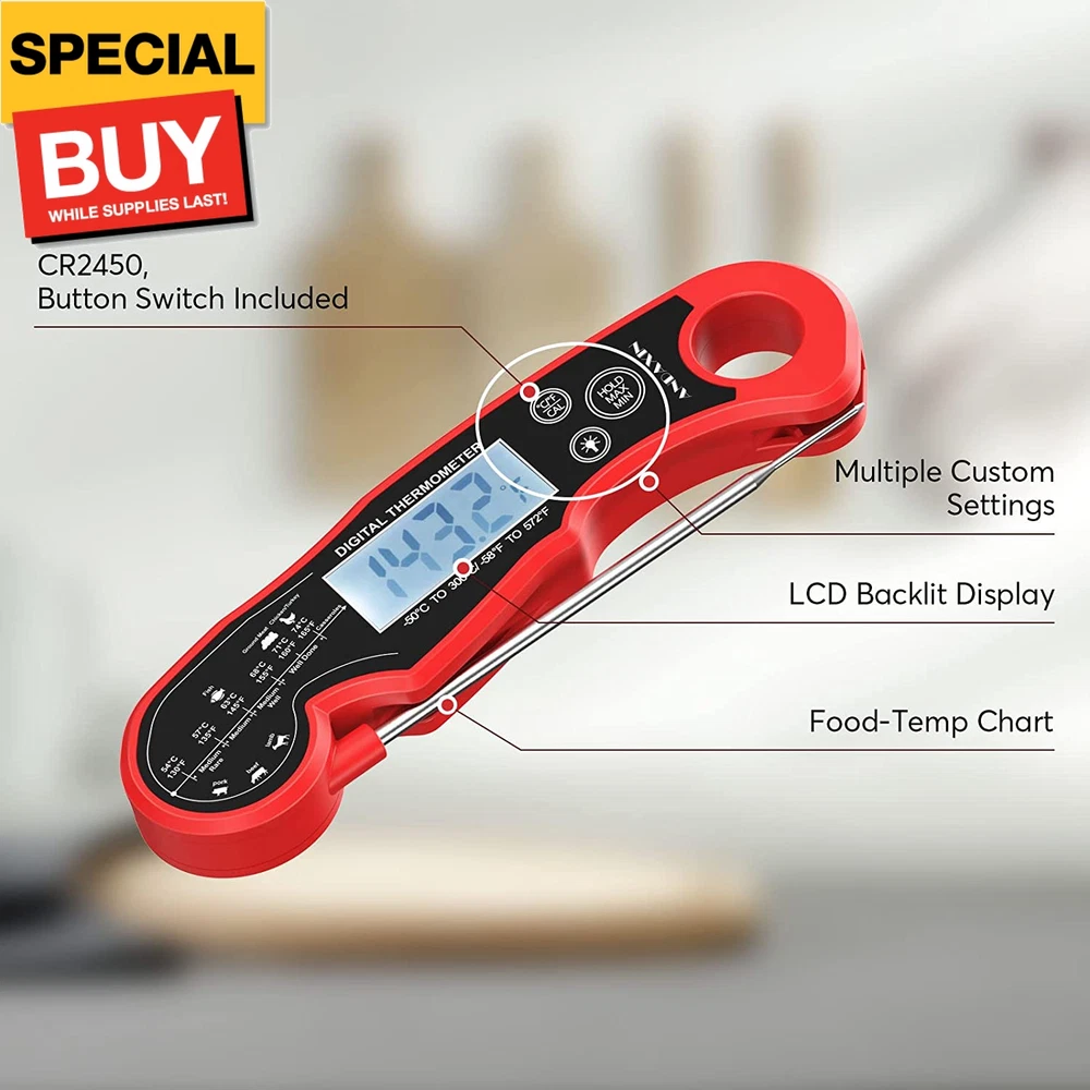 Meat Thermometer Digital for Grilling and Cooking -  Waterproof Ultra-Fast Insta