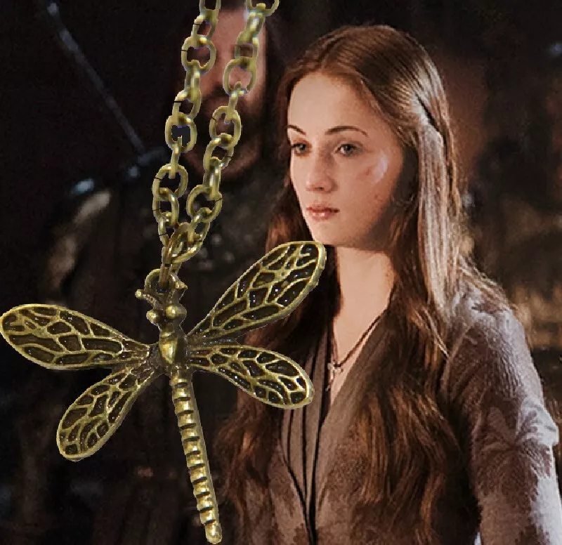 Game of Thrones Sansa Stark Vintage Dragonfly Pendant Necklace Fan