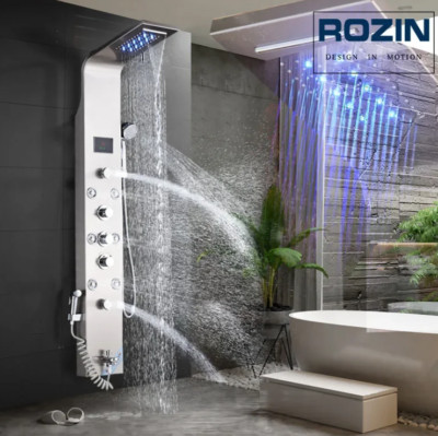 LED Light Bathroom Shower Panel Intelligent LCD Shower Column System 6 Modes