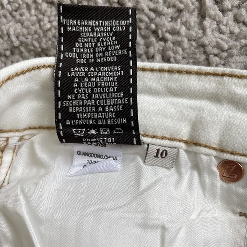 7 For All Mankind Jean Skirt Girls Sz 10 "A" Pocket Denim Raw Hem Off White New - Picture 8 of 11