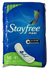 Stayfree Maxi Pads Super Long Multi Fluid Absorption 10 Count Discontinued
