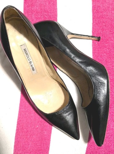 Manolo Blahnik Black Leather Classic Pointed Toe 4.5" Heels Sz 41 US 10*See*
