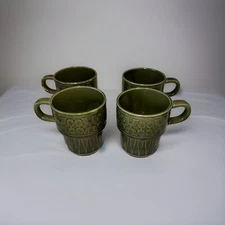 Vtg. Set Of 4MCM Avacoda Green Stacking Mugs.see Description For More Details
