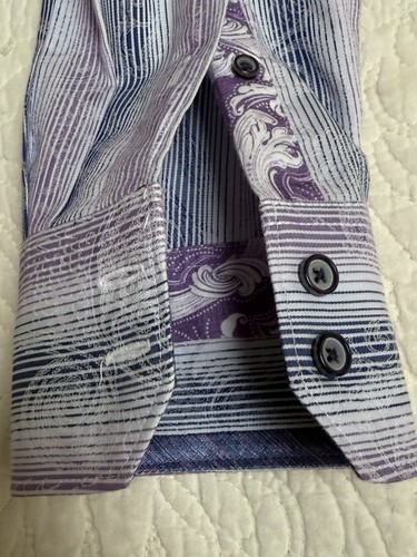 Robert Graham Mens Purple Blue Classic Fit Button Shirt Flip Cuff Medium - Picture 6 of 12