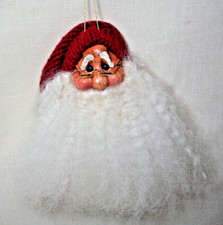 CHRISTMAS SANTA CLAUS 7" X 4.5" ORNAMENT KNIT HAT  LONG WOOL LIKE BEARD