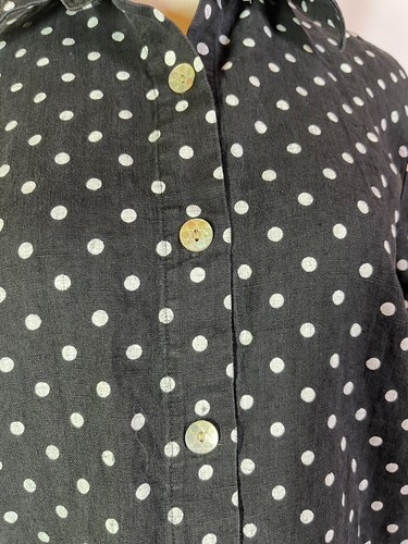 20 South Size M 3/4 Sleeve Linen Shirt or Light Jacket Black White Polka Dot - Picture 3 of 10