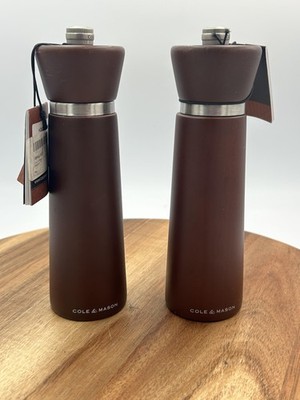 Cole & Mason England Salt Pepper Grinder Mill Set 2pc Wood Brown Medium