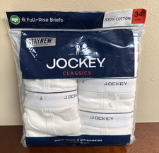 Jockey Classic Full Rise Brief 6 Pack Underwear 100 Cotton White Size 34