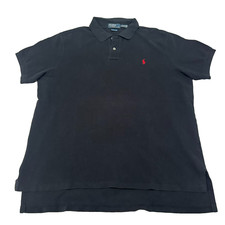 Polo Ralph Lauren Black Pique Polo Shirt Red Pony Made in USA XXL 2XL Custom Fit
