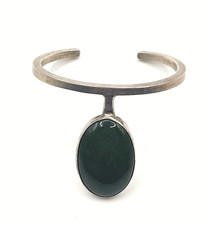 Sterling Silver .925 Green Cabochon Cuff Brac...